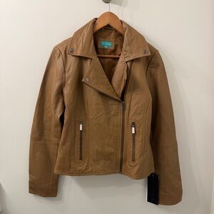 NWT Women’s 100% Lambskin Leather Tan Asymmetrical Moto Jacket